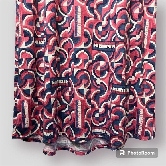 LULAROE Maria Maxi Dress Red White Blue Patriotic Spellout Retro Print Size M - Picture 14 of 16